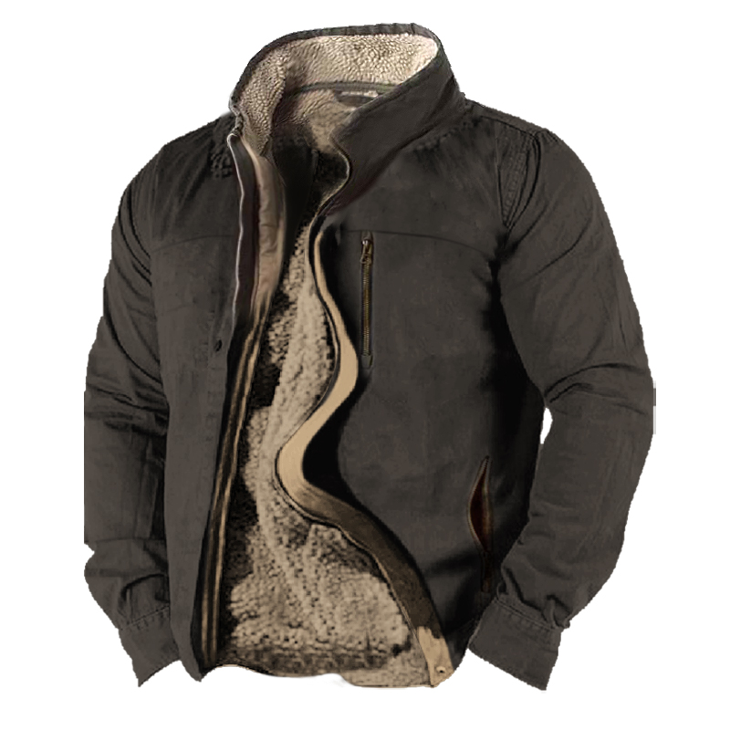 Men's Vintage Thick Stand Collar Pocket Tactical Jacket