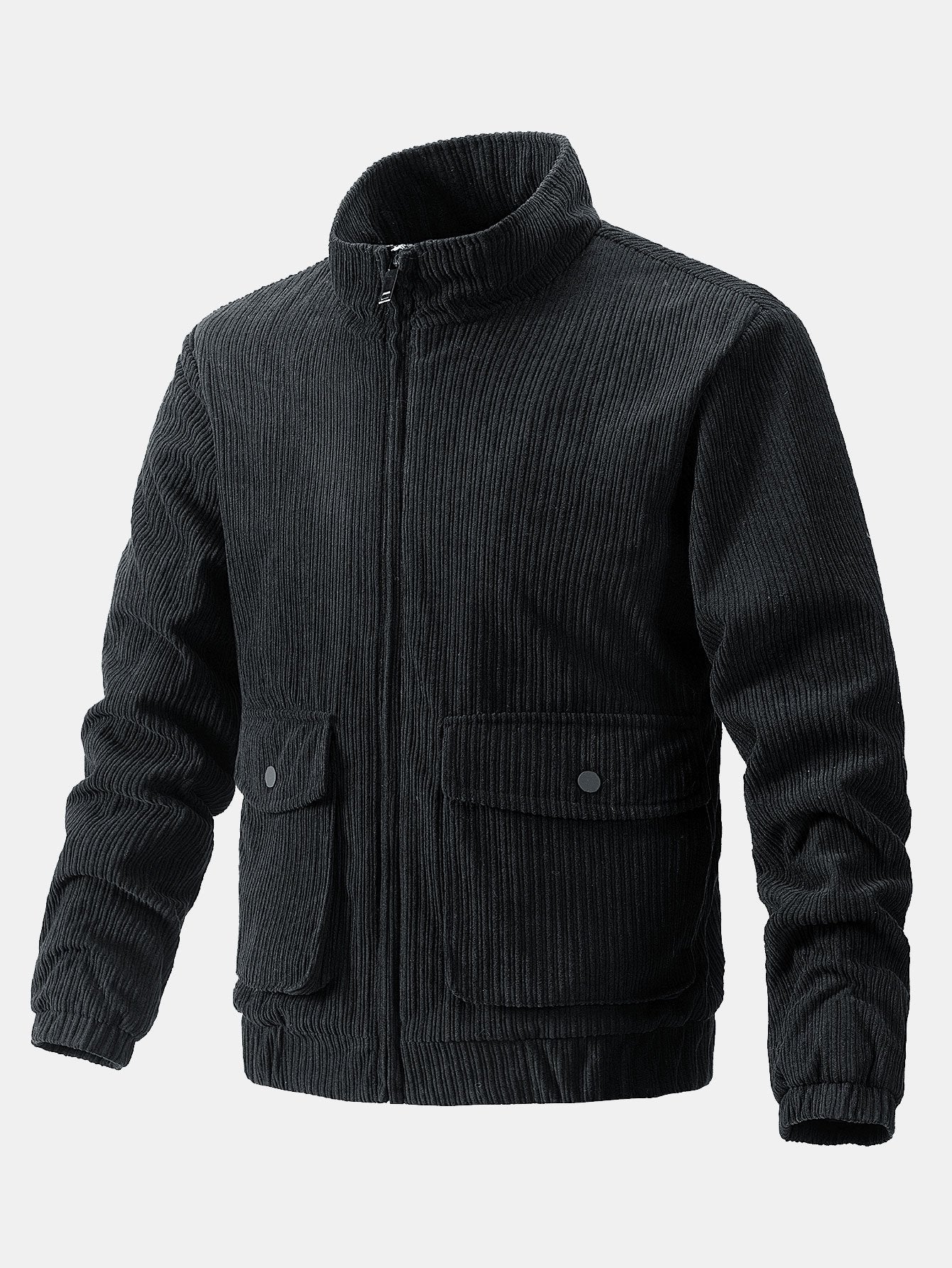 Funnel Neck Zipped Corduroy Jacket