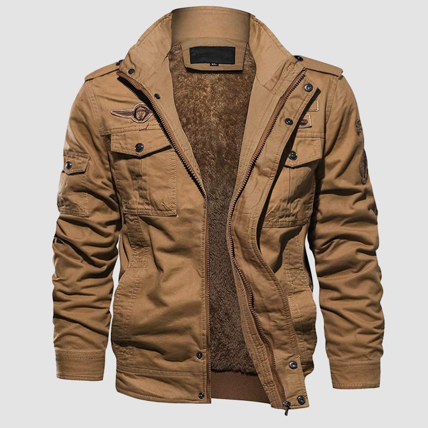 Men's Winter Army Bomber Jacket Military Pilot Coat Fleece Warm Cargo Stand Collar Tactical Jacket