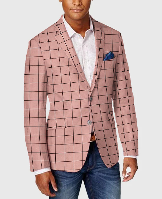 OK Casual Plaid Print Notch Lapel Two Button Blazer