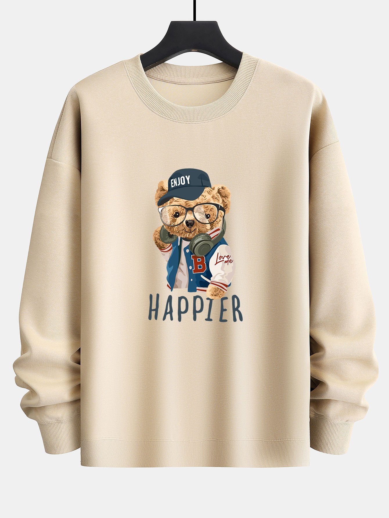 Baseball Jacket Bear Slogan Print Relax Fit Sweatshirt